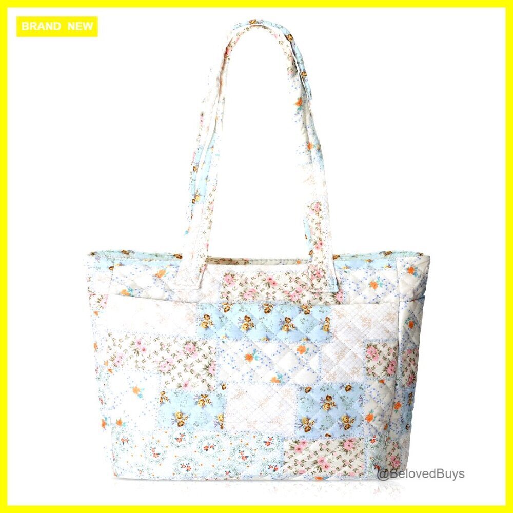 Large Quilted Tote Bag with Zipper Compartments for Laptop Travel Work